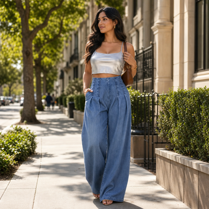 Pleatline – High-Waisted Pleated Wide-Leg Jeans