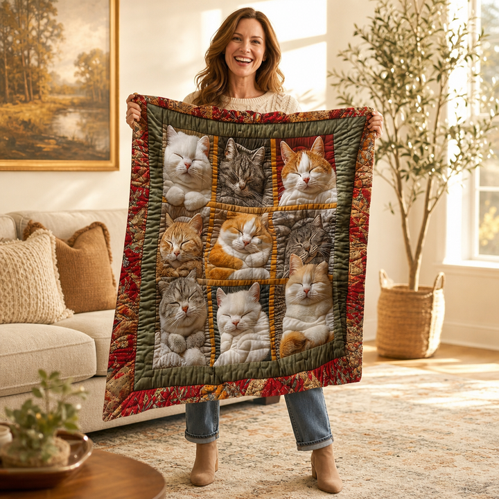 Purrfecto – Nine-Panel Sleeping Cats Reversible Flannel Throw