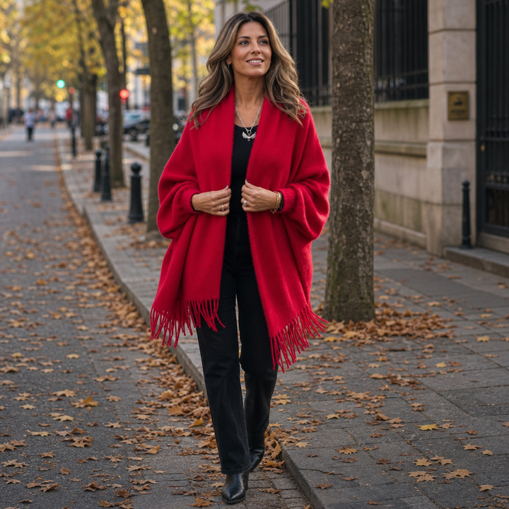 Mantelle – Draped Shawl Collar Open-Front Wool Coat