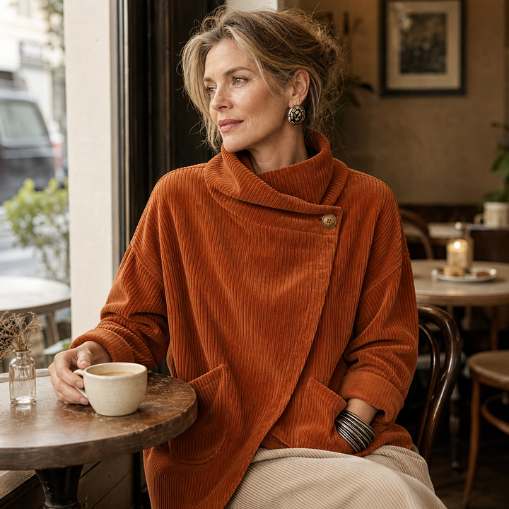 Draperie – Asymmetric Button-Wrap Corduroy Top