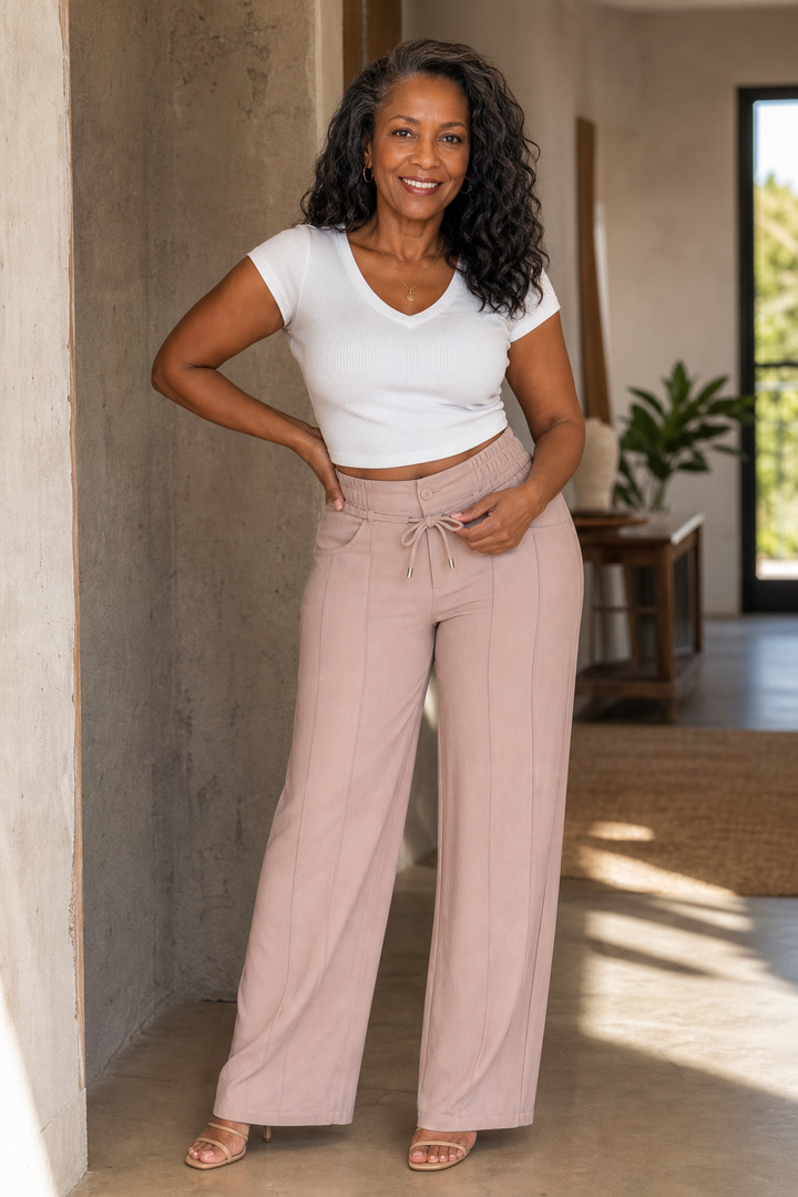 Linessa – Pleated Elastic-Waist Wide-Leg Trousers