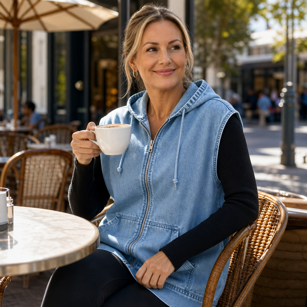 Wrapdrift – Oversized Hooded Denim Like Vest