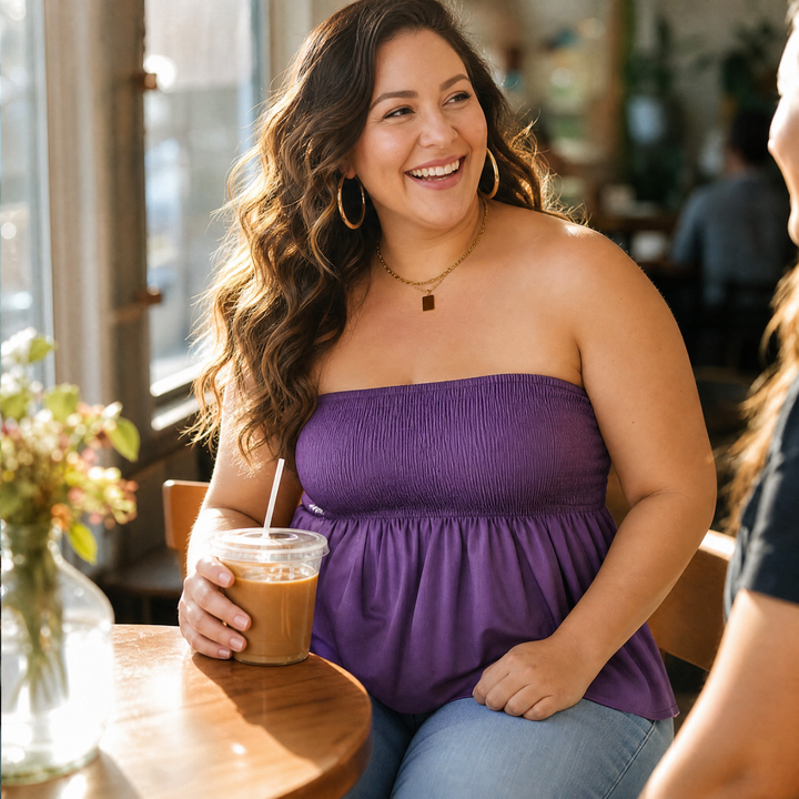 Vellora™ – Strapless Smocked Babydoll Top