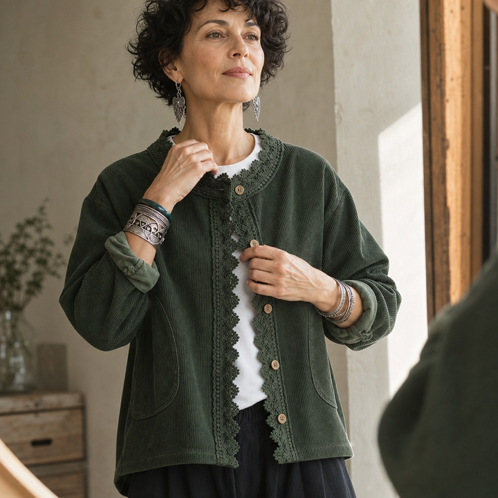 Roselane – Scalloped Lace Fine-Rib Corduroy-Look Jacket