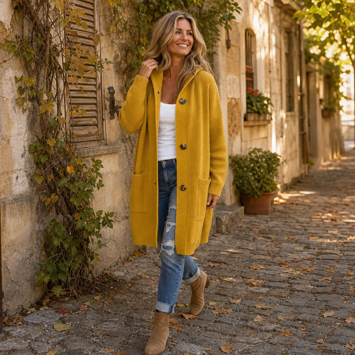 Coziva – Hooded Button-Front Knit Cardigan