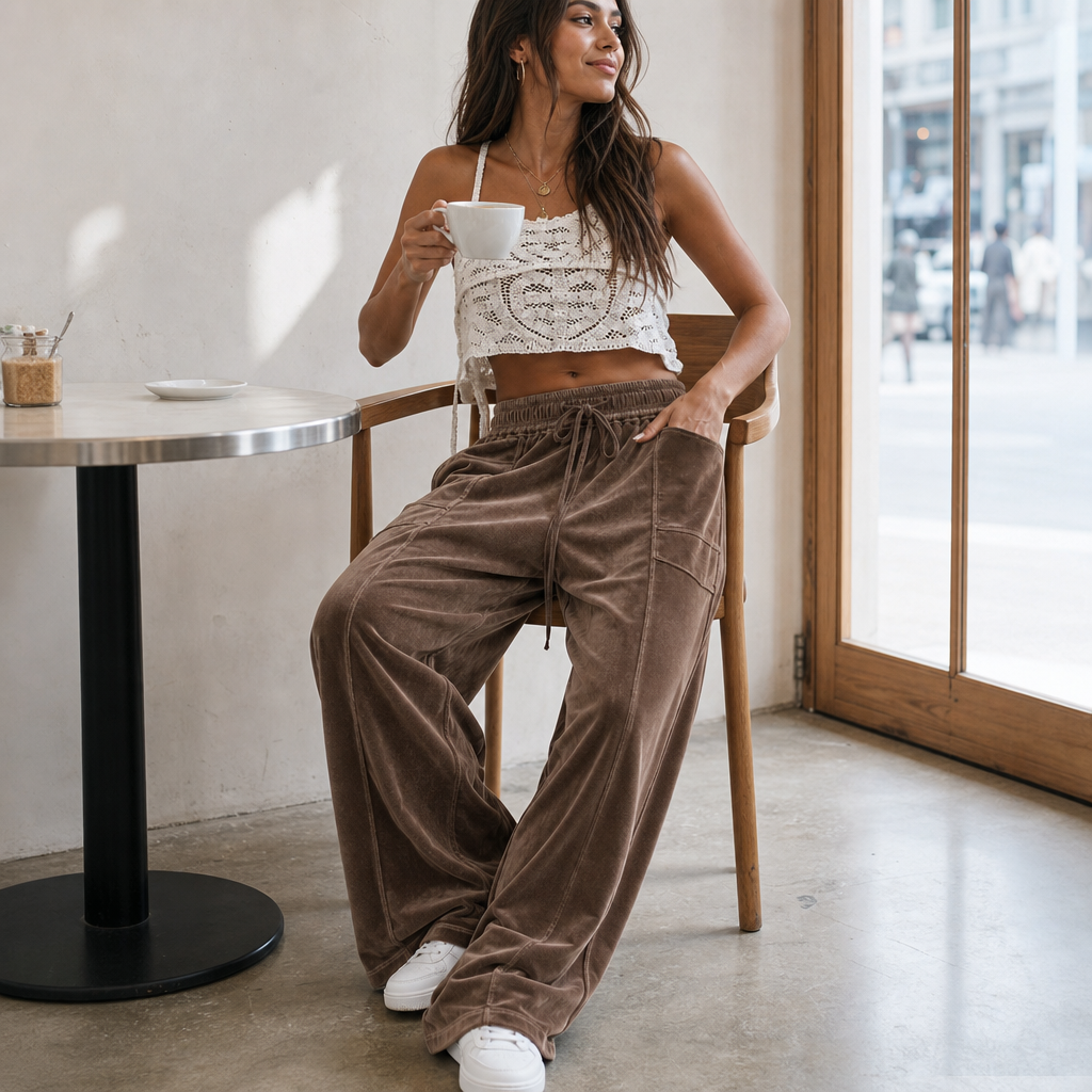 Draperie – Ribbed Corduroy Wide-Leg Drawstring Pants