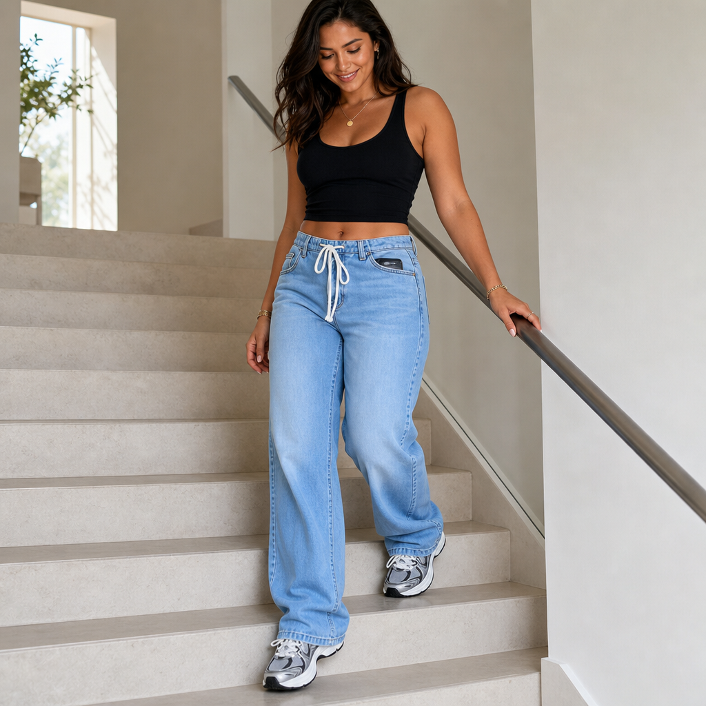 Flexelle – High-Waisted Drawstring Wide-Leg Jeans
