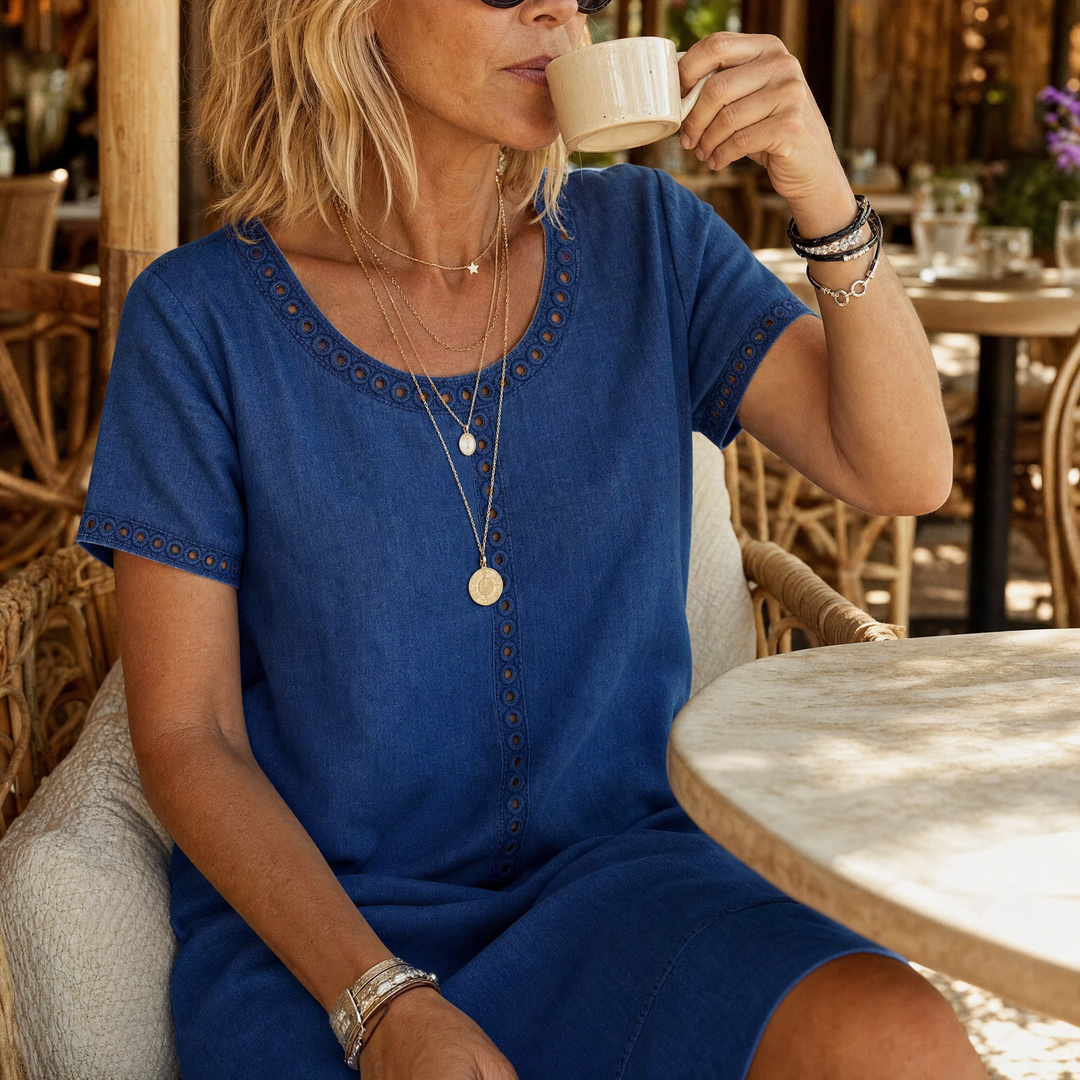 Lunavia™ Eyelet Trim Linen Midi Dress for Effortless Summer Style