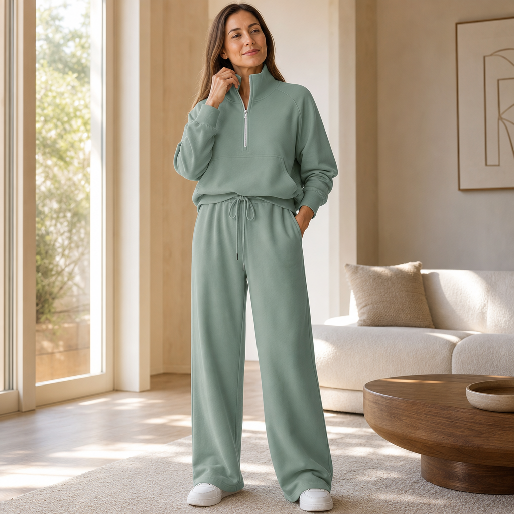 Easewell – Half-Zip Top And Wide-Leg Trouser Set