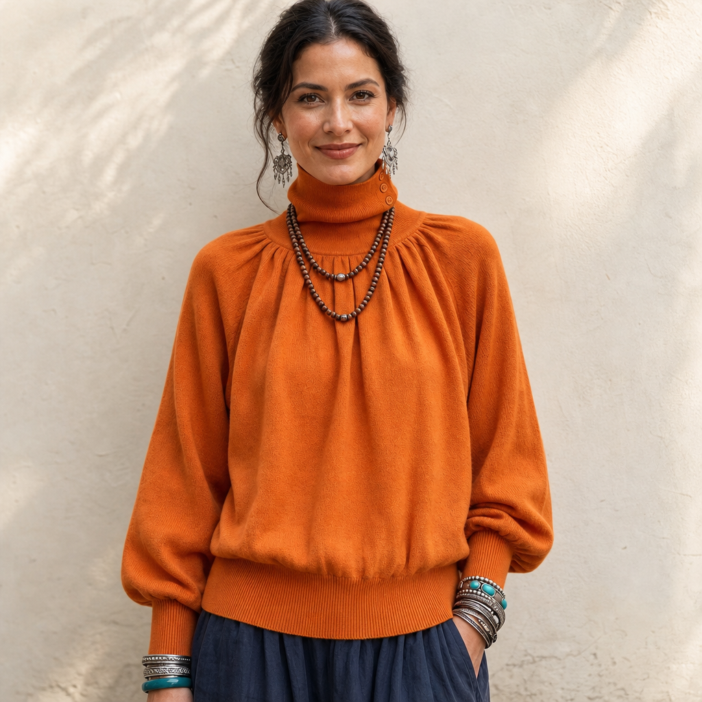 Pleatelle – Pleated Shoulder Lantern Sleeve Knit Sweater
