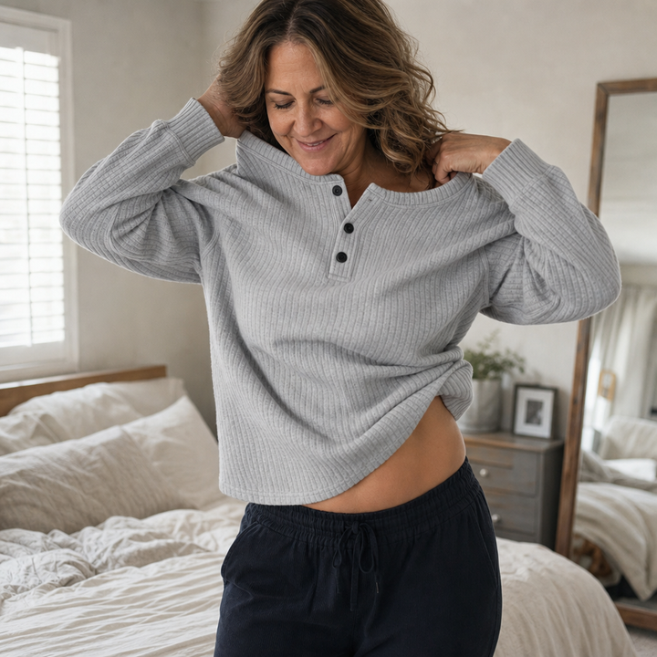 Wearla – Ribbed Waffle Knit Henley Top