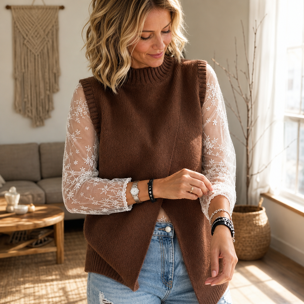 Florenza – Floral Lace Mock-Neck Long-Sleeve Top