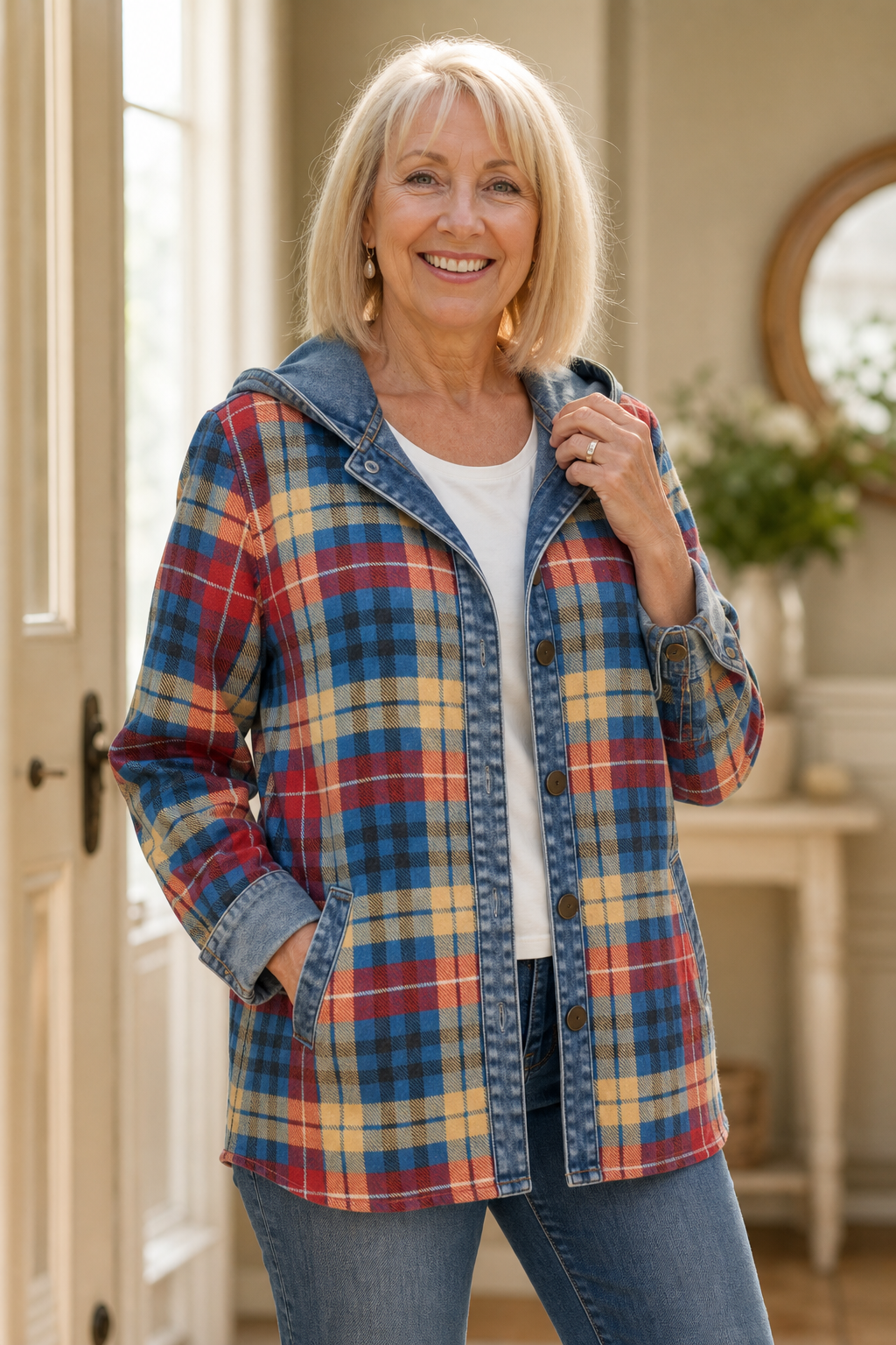 Havelyn – Denim-Trim Hooded Knit Cardigan