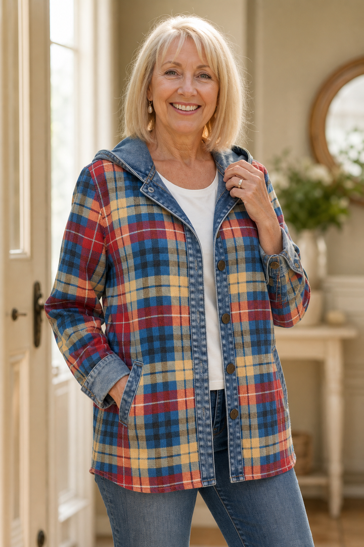Havelyn – Denim-Trim Hooded Knit Cardigan