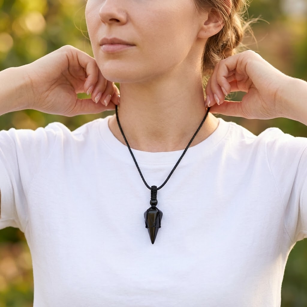 Noctera™ – Macramé-Wrapped Obsidian Pendant