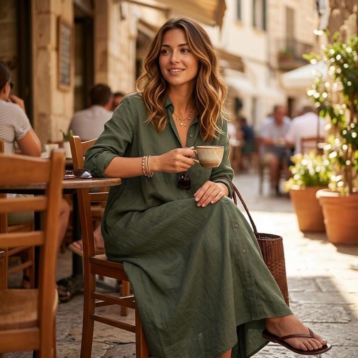 Marivelle™ – Effortless Maxi Shirt Dress with Pockets