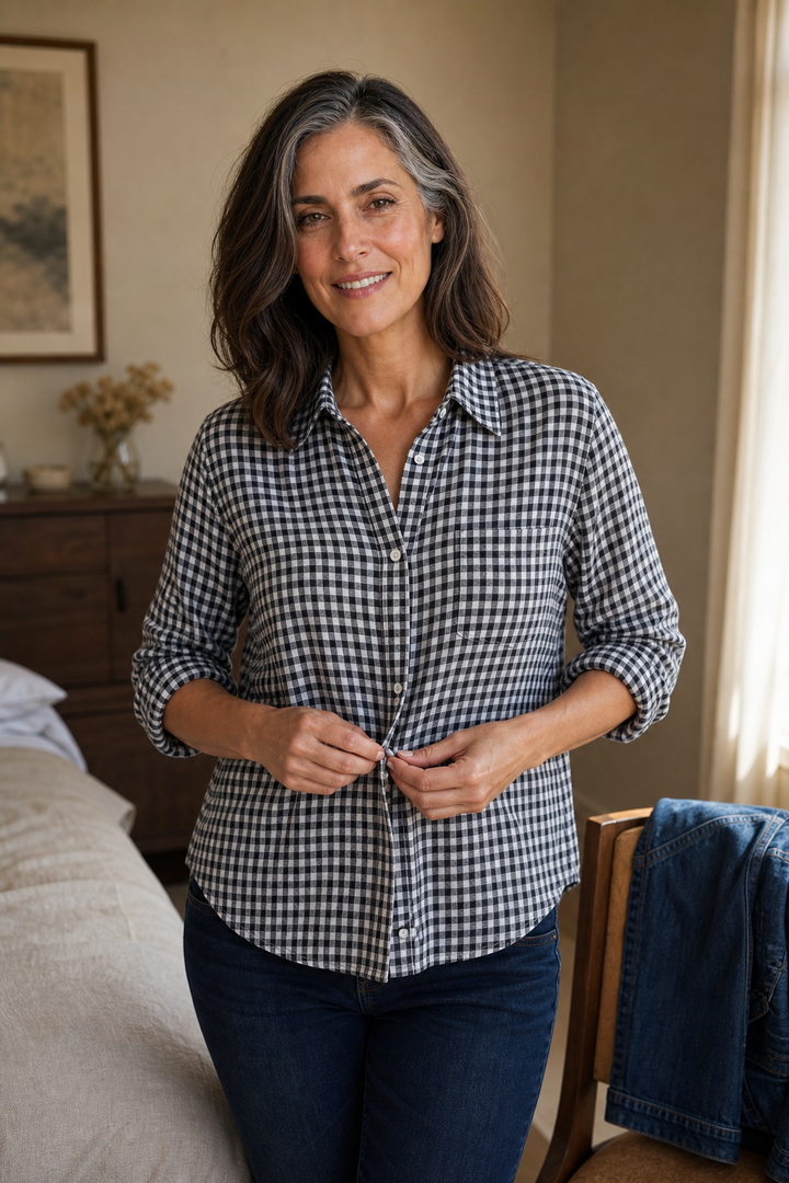 Everwear – Checkered Long-Sleeve Button-Up Shirt For Women