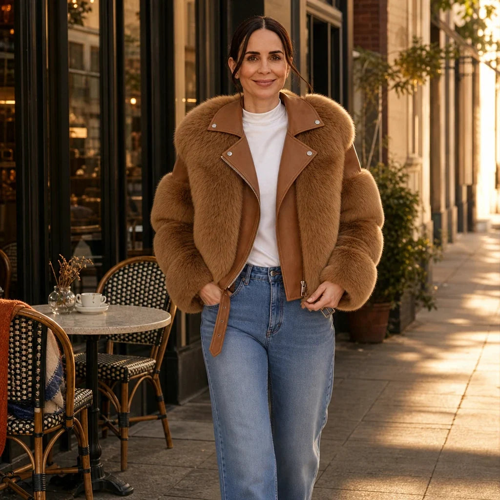 Veloura – Belted Faux Fur Biker Jacket