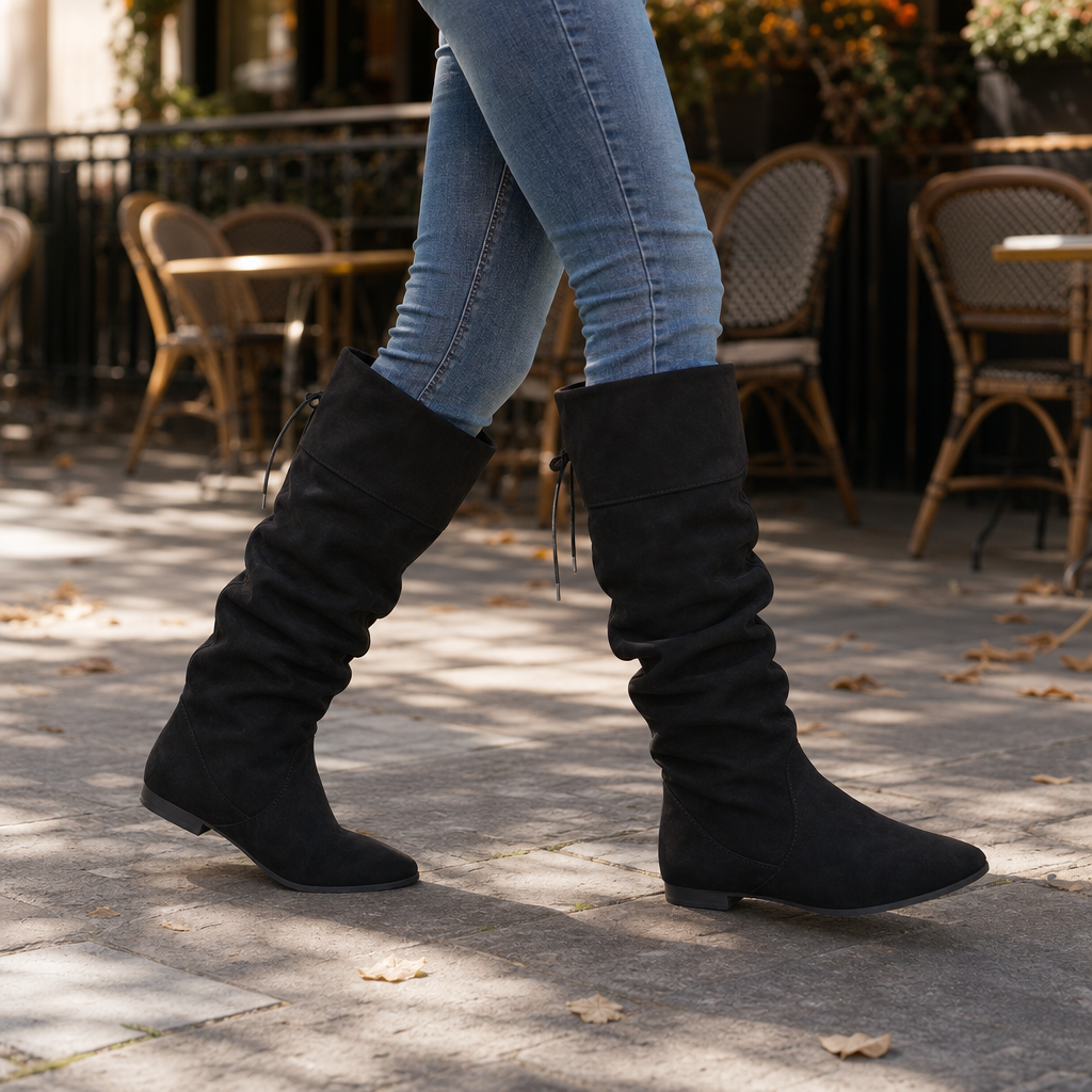 Slouch & Stroll – Lace-Up Slouchy Mid-Calf Boots