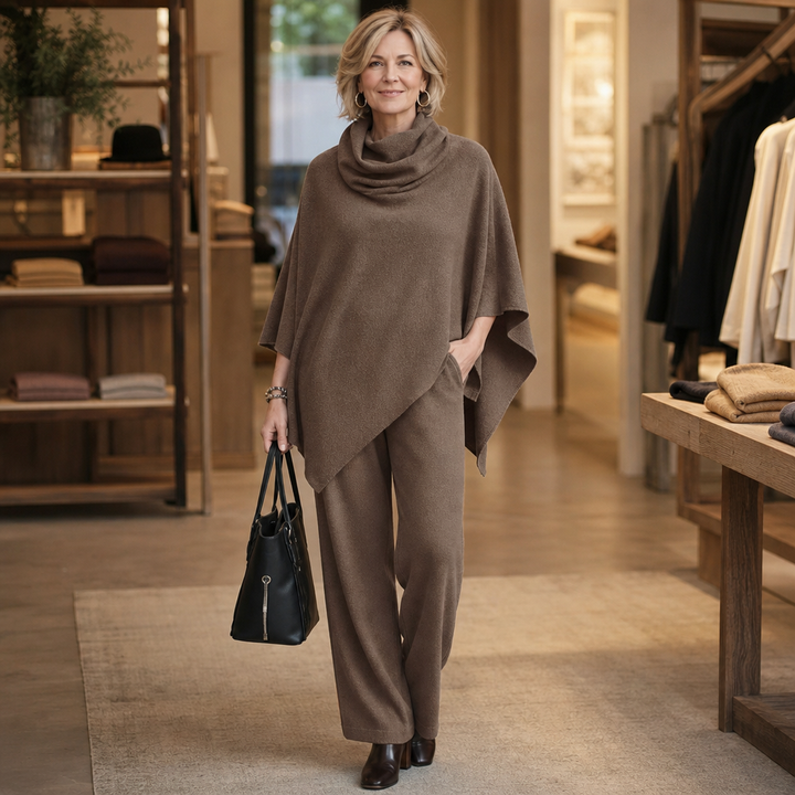Draveil – Cowl-Neck Cape Top And Wide-Leg Pants Set
