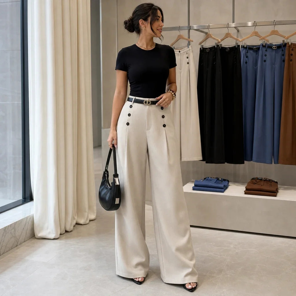 Veloura – High-Waisted Pleated Wide-Leg Trousers