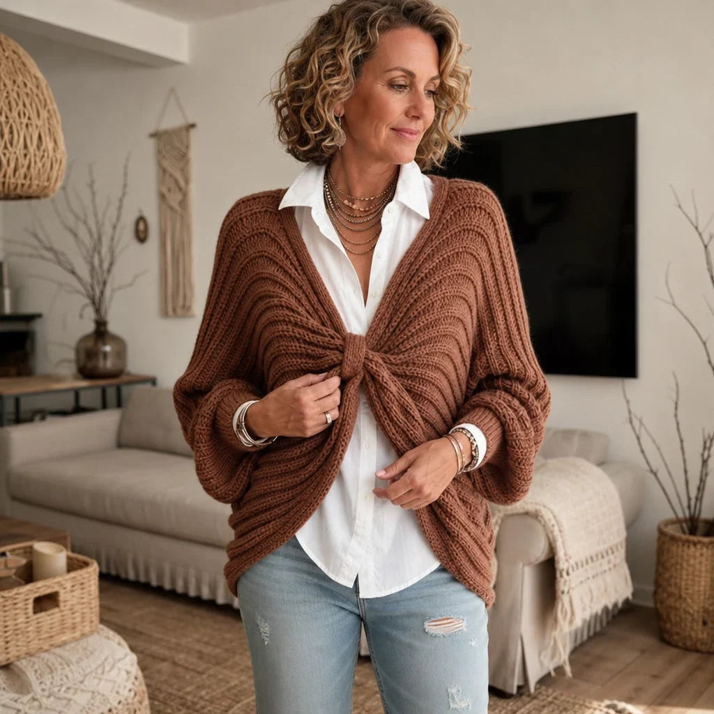 Twistly – Twist-Front Batwing Sleeve Cardigan