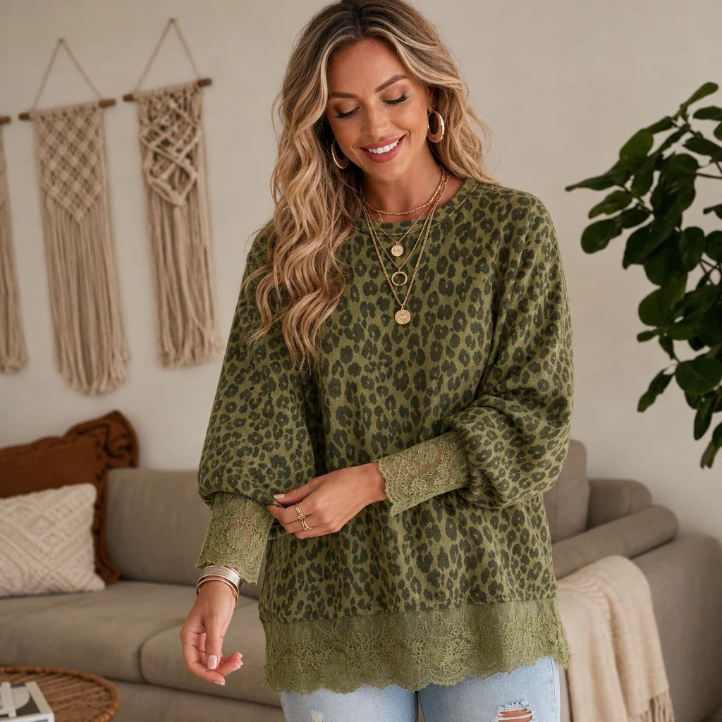 Leopard Lace Layer Top – Leopard Print Faux-Layered Pullover