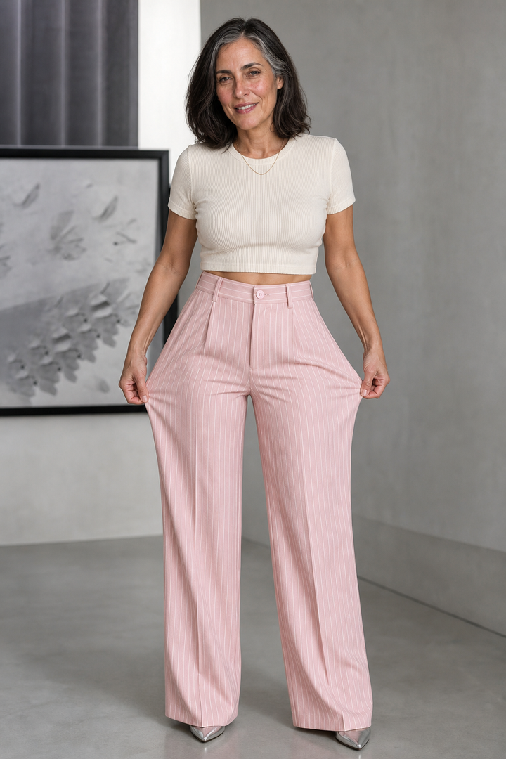 Longline – Pinstripe High-Waisted Wide-Leg Trousers