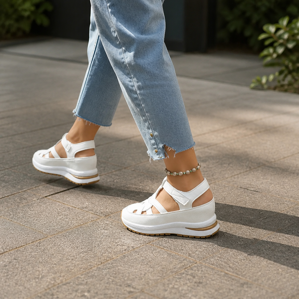Velora – Closed-toe cage platform sandals with ankle strap