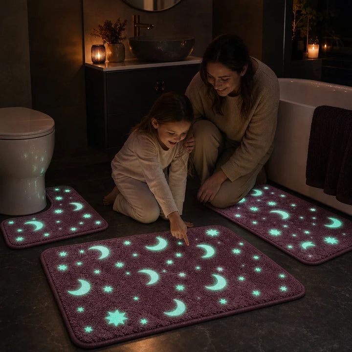 Lunaglow – Glow-In-The-Dark Moon And Star Bath Mat Set
