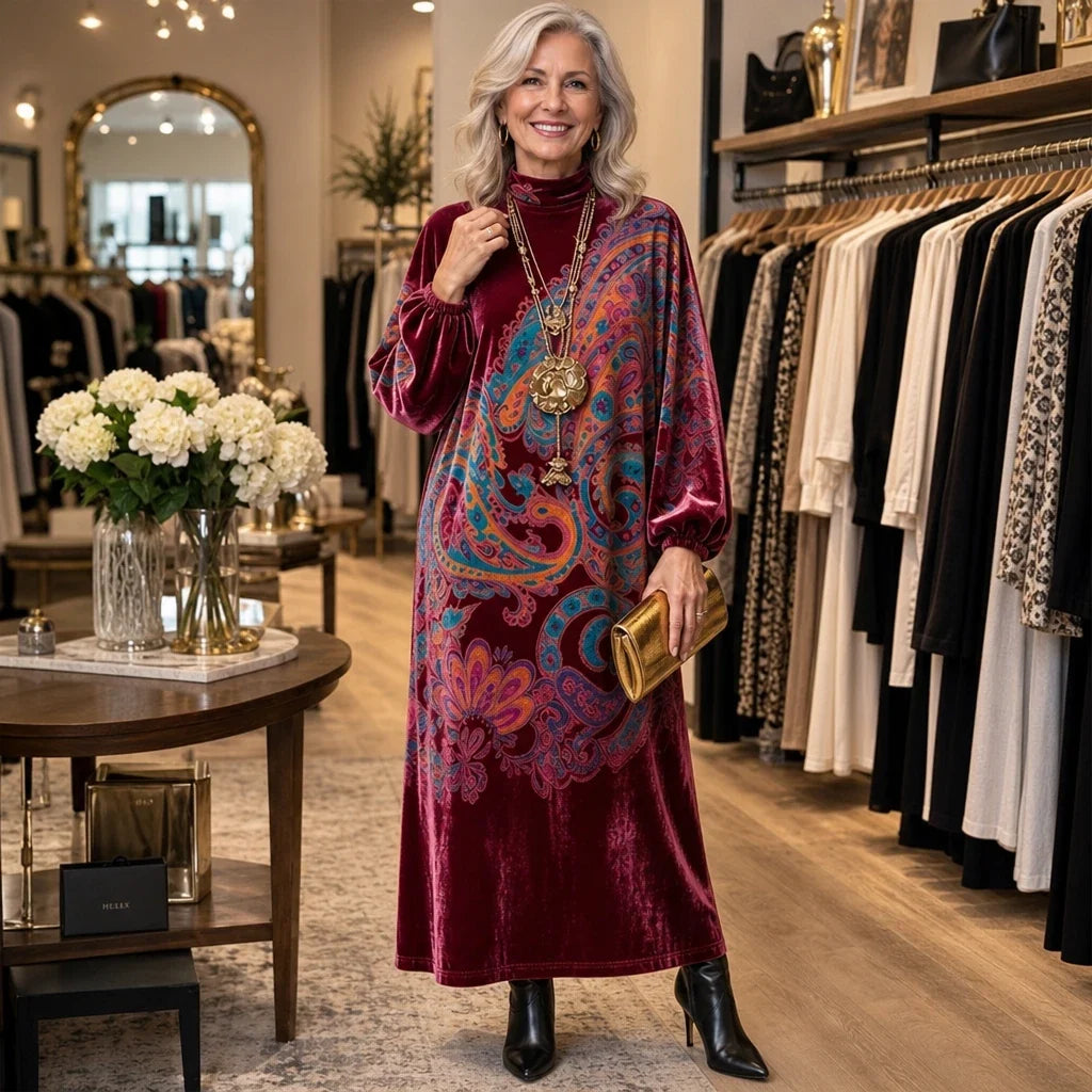 Overa – Paisley Velvet-Look Maxi Dress