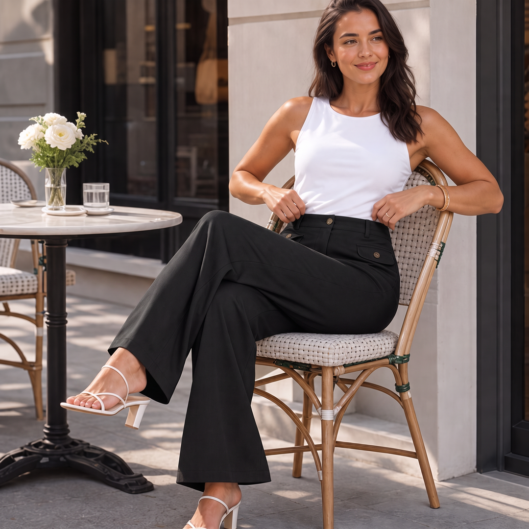 Wearbella – High-Waisted Buttoned Wide-Leg Trousers