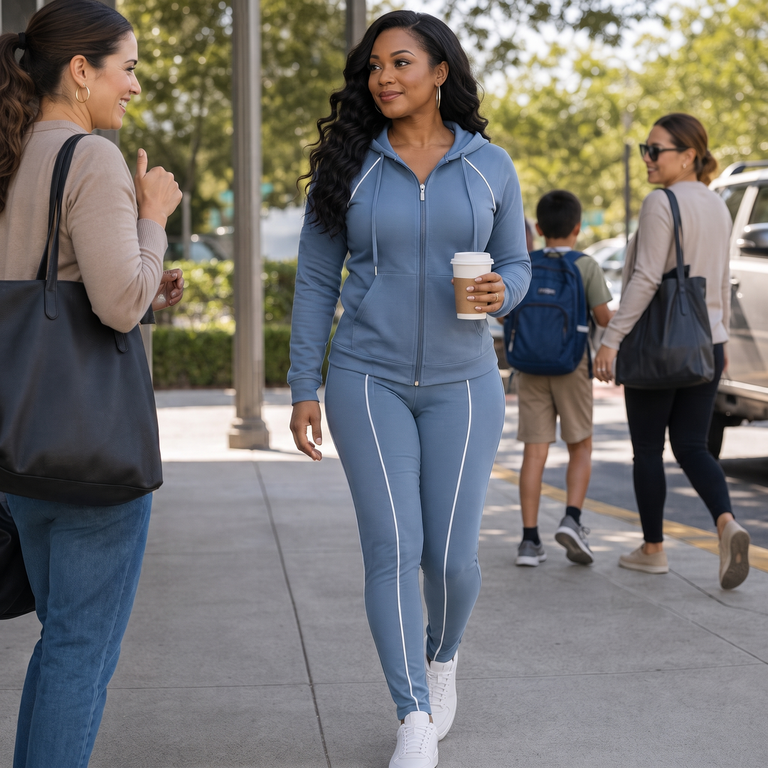 Wearbella – Zip-Up Piped Hoodie And Jogger Set