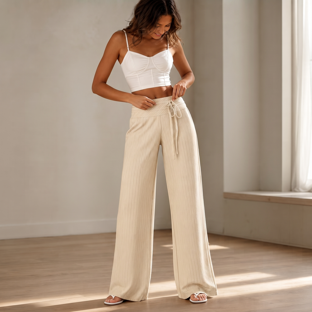 Wearline – Pinstripe Wide-Leg Drawstring Pants