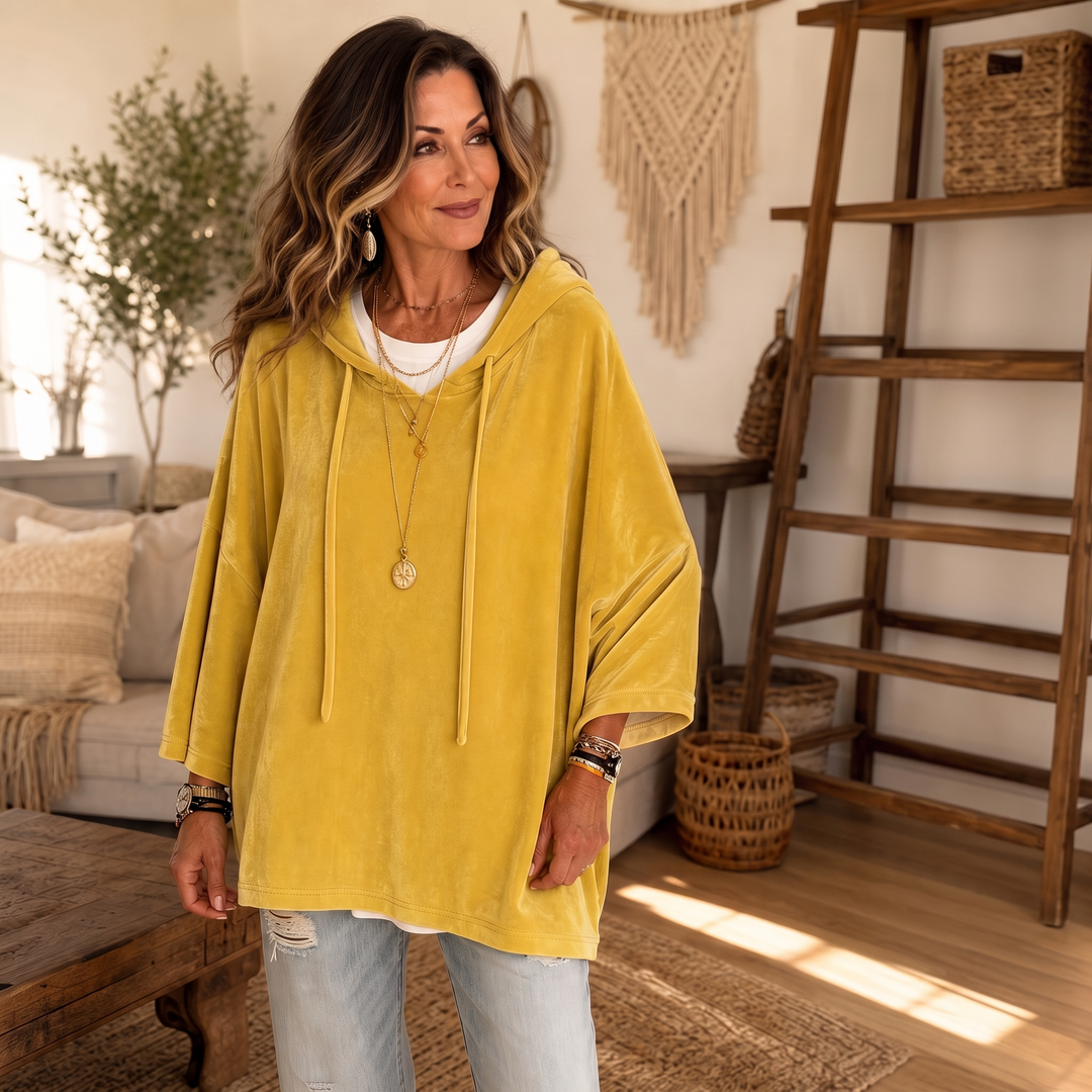 Veloura – V-Neck Hooded Velour Hoodie