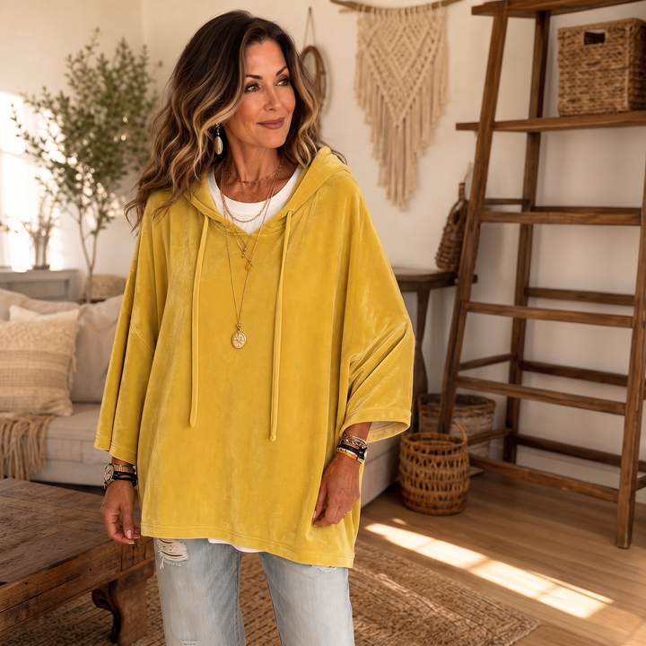 Veloura – V-Neck Hooded Velour Hoodie