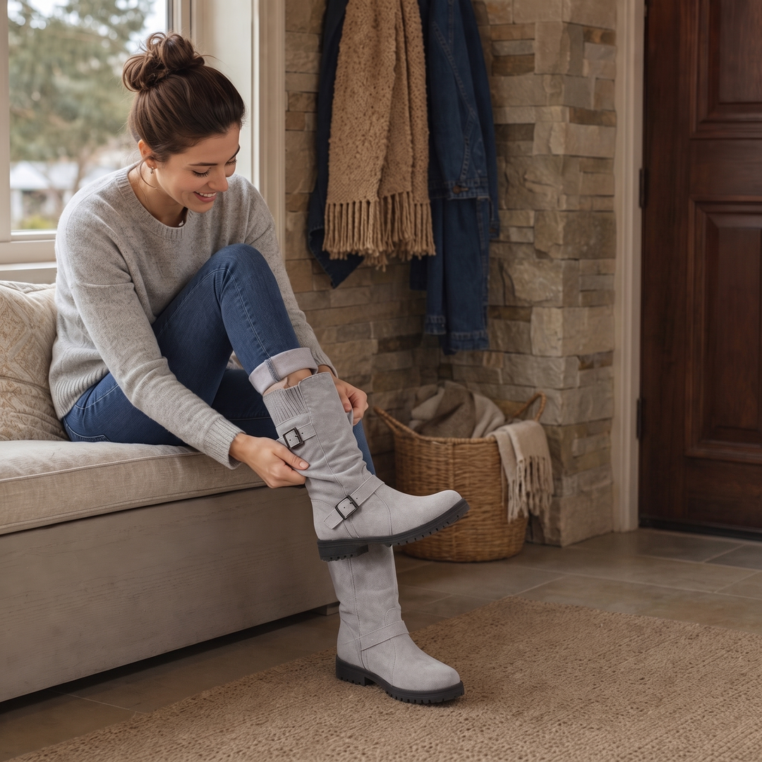 Slouchelle – Ribbed Cuff Slouch Mid-Calf Boots