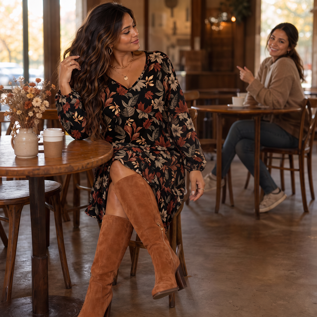 Maple Muse – Botanical Print Midi Dress