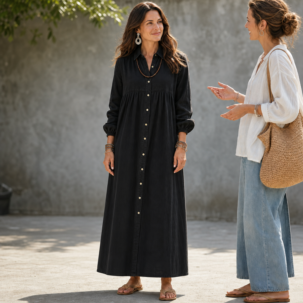 Linalle – Button-Front Linen-Look Maxi Dress