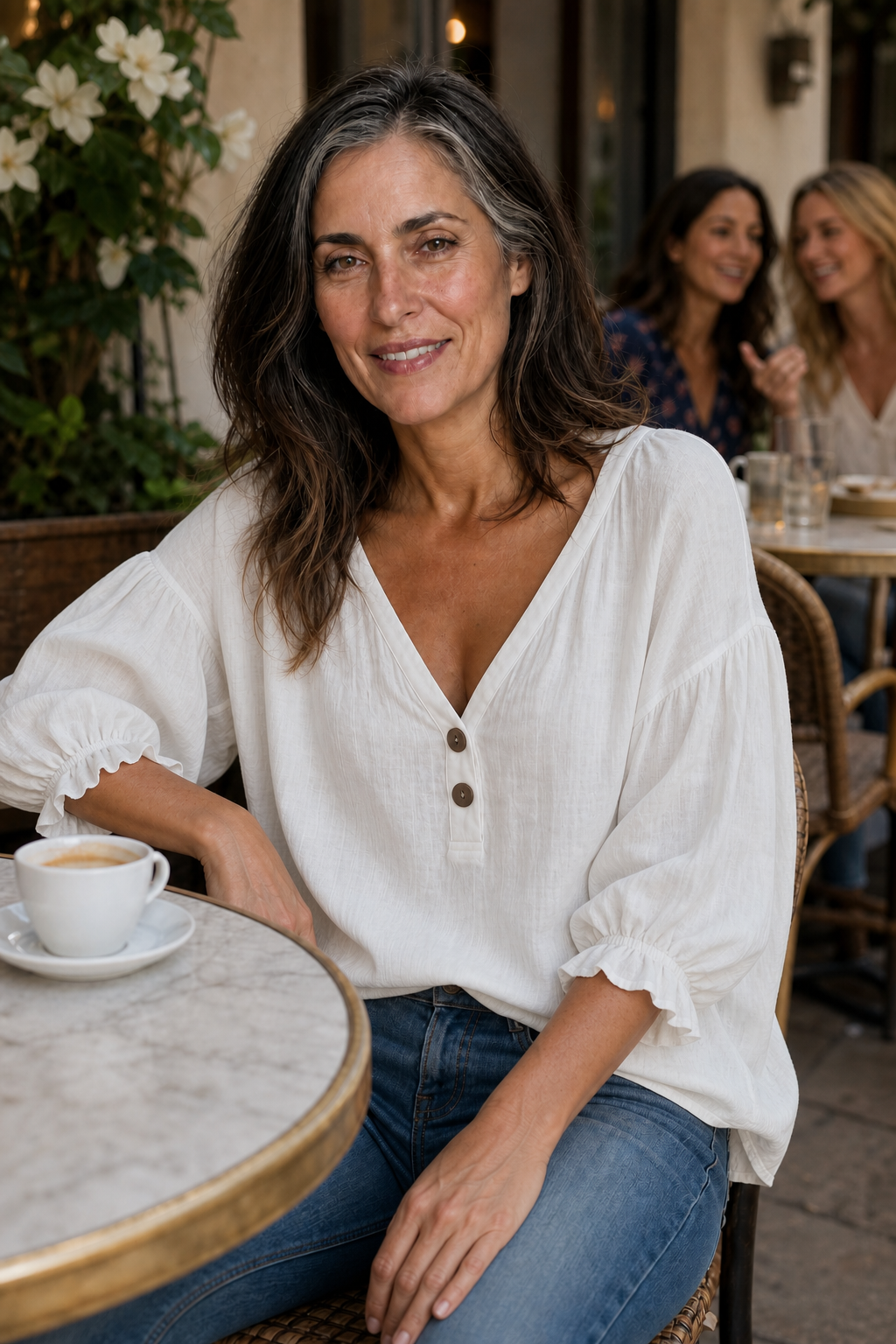 Lunelle – Loose V-Neck Linen-Look Blouse