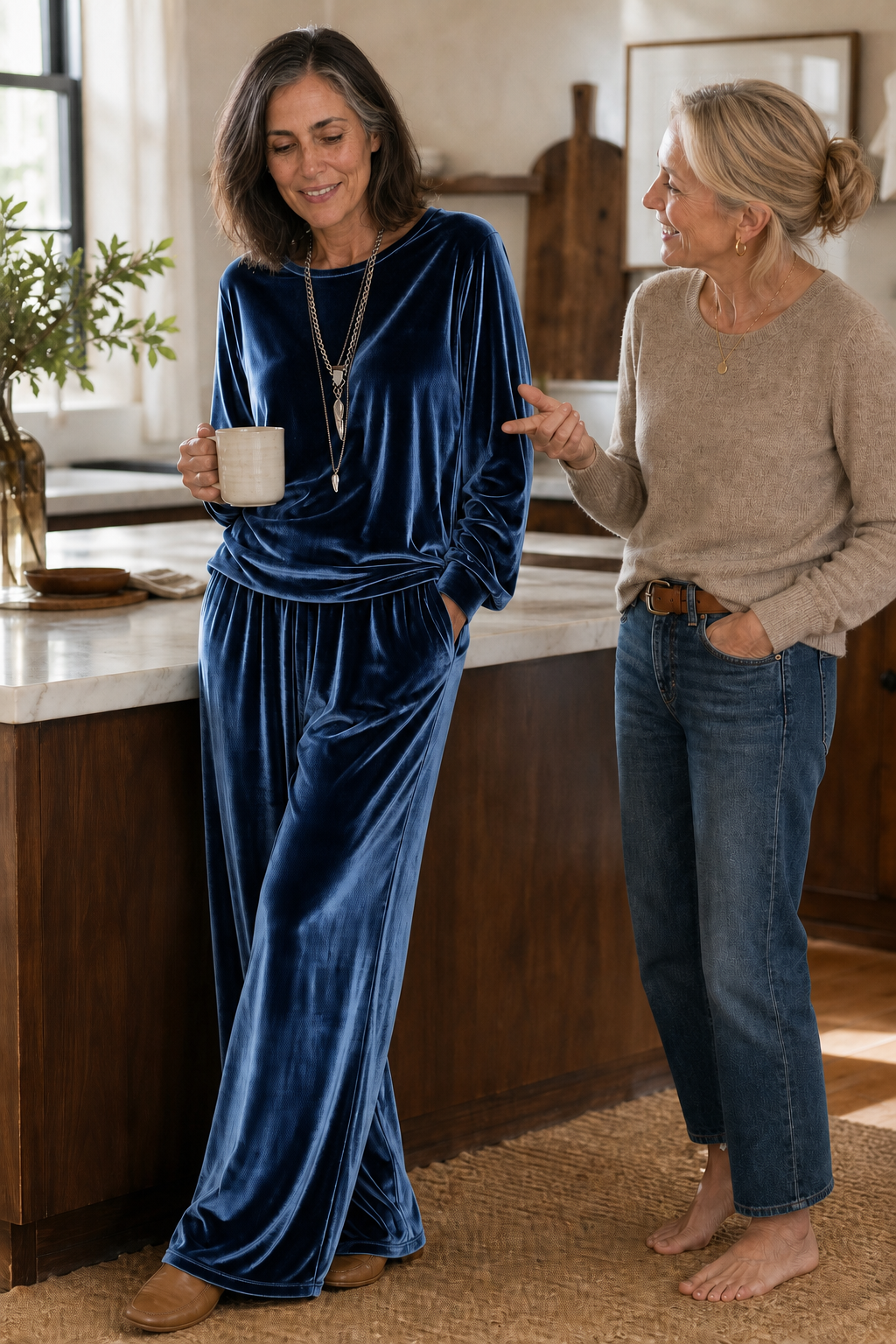 Duskvelor – Velvet-Look Wide-Leg Two-Piece Lounge Set