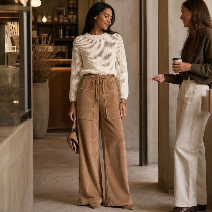 Cordella – Ribbed Corduroy Wide-Leg Pants