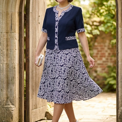 Maelyn™ Elegant Navy Floral Dress with Built-in Jacket