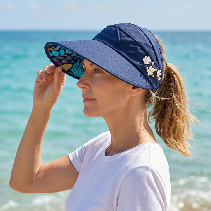 Solwen™ – Wide Brim Sun Visor with Ponytail Opening