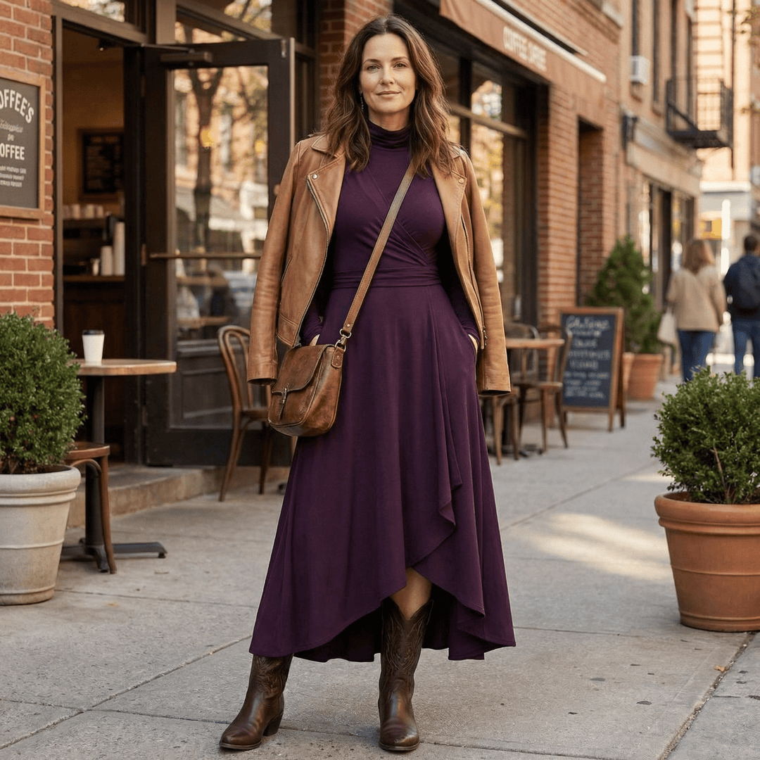 Florenne™ – Asymmetrical Draped High Neck Maxi Dress - Lark & Clover