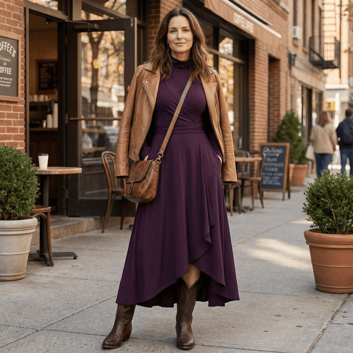 Florenne™ – Asymmetrical Draped High Neck Maxi Dress - Lark & Clover