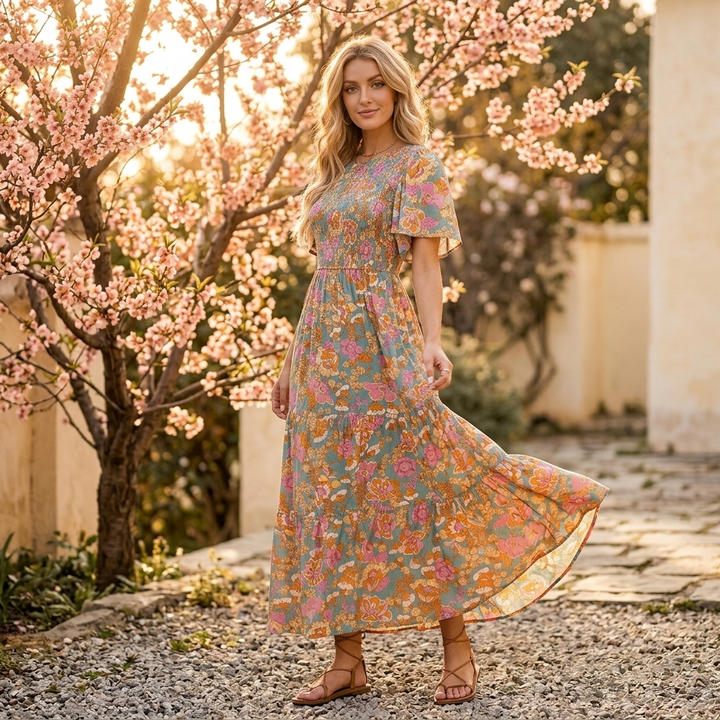 Florenza™ – Smocked Floral Maxi Dress for Spring