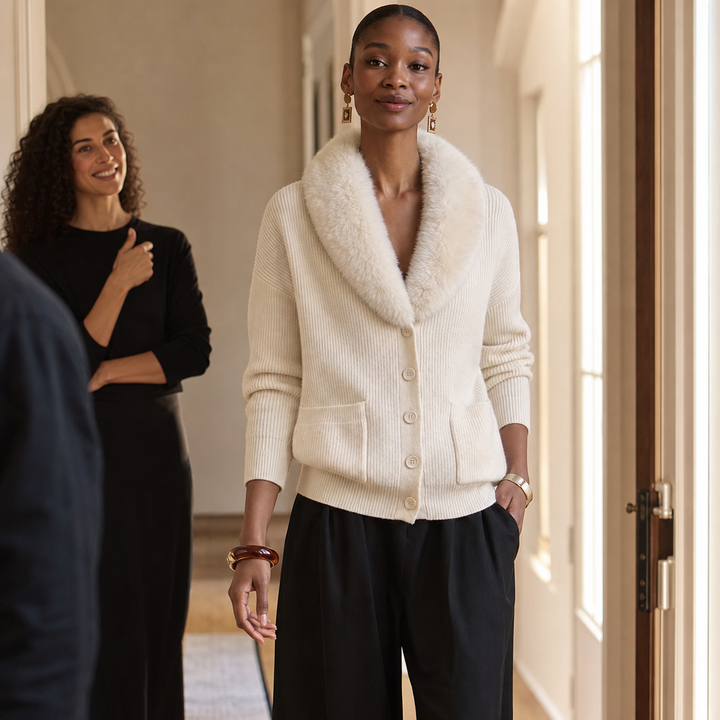 Veloura – Plush Faux-Fur Lapel Chunky Knit Cardigan