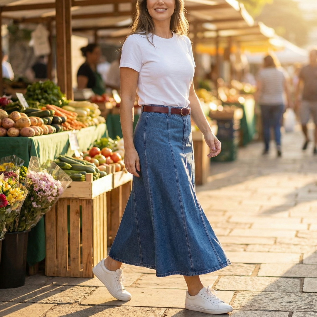 Levara™ – Flattering High Waist Denim Maxi Skirt - Lark & Clover