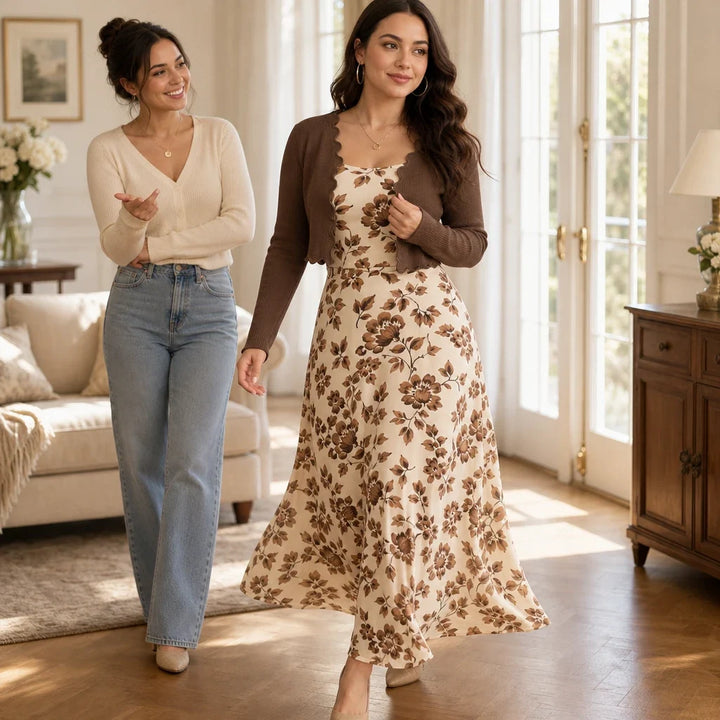 Florenza – Floral Slip Dress And Cropped Cardigan Set